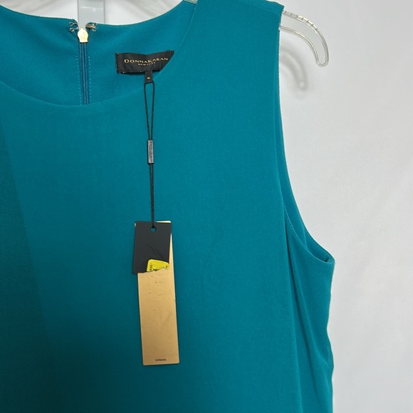 Donna Karan Women’s Size 12 Teal Black Sleeveless Layered Sheer Front Dress - Picture 3 of 11